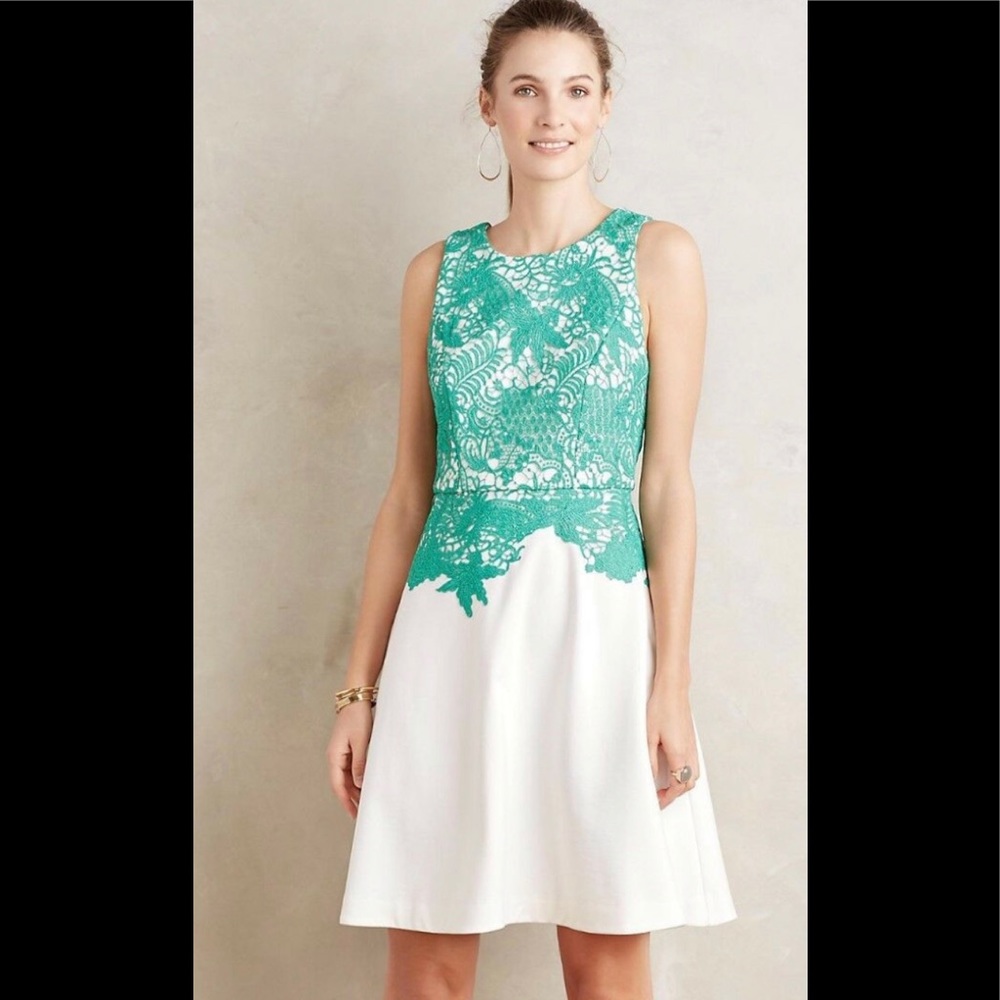 Elegant Green and White Lace Dress